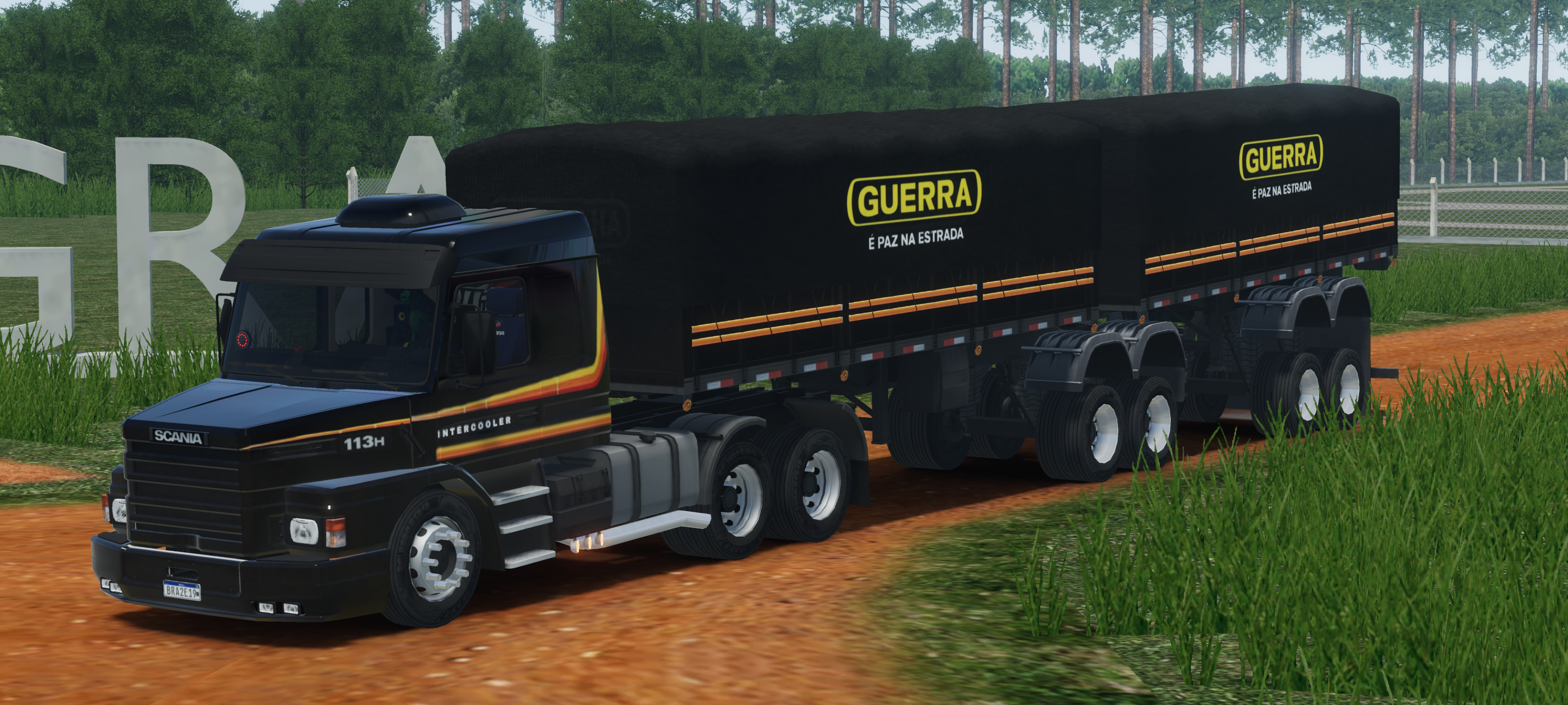 SCANIA 113H PRETA COM FAIXAS LARANJAS, UNICA DO GAME